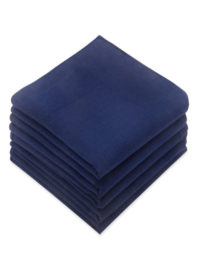 GB Selected Men's Cotton Handkerchiefs, Assorted Solid Color Pocket Square Hankies with Stripe - Navy - Image 1